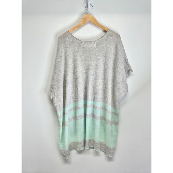 Golden Sun Cashmere Pullover Poncho Gray Turquoise Low Crewneck Beach Oversized‎ - Picture 5 of 10